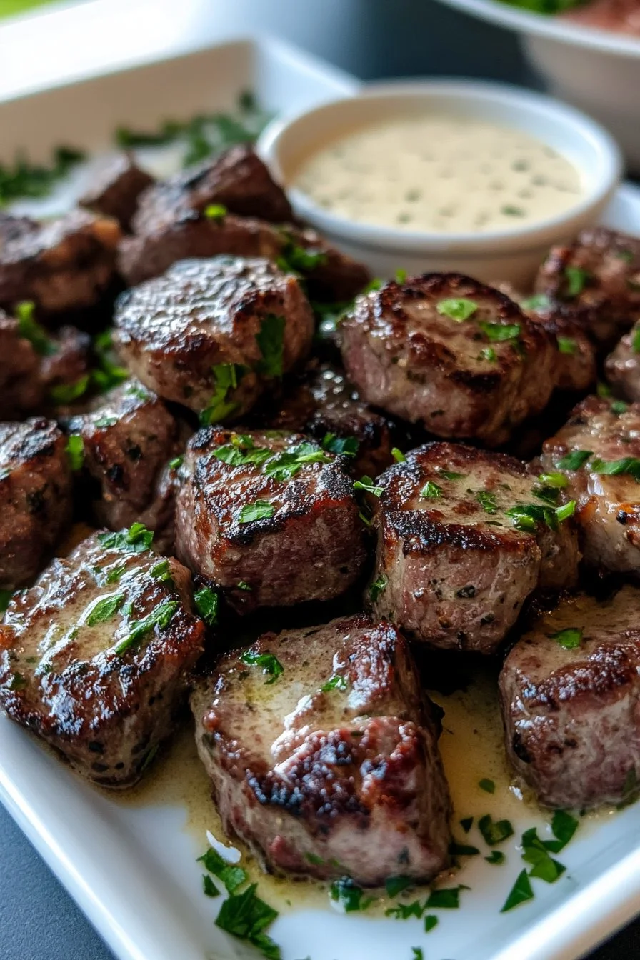 Garlic Butter Steak Bites with Creamy Parmesan Sauce Recipe