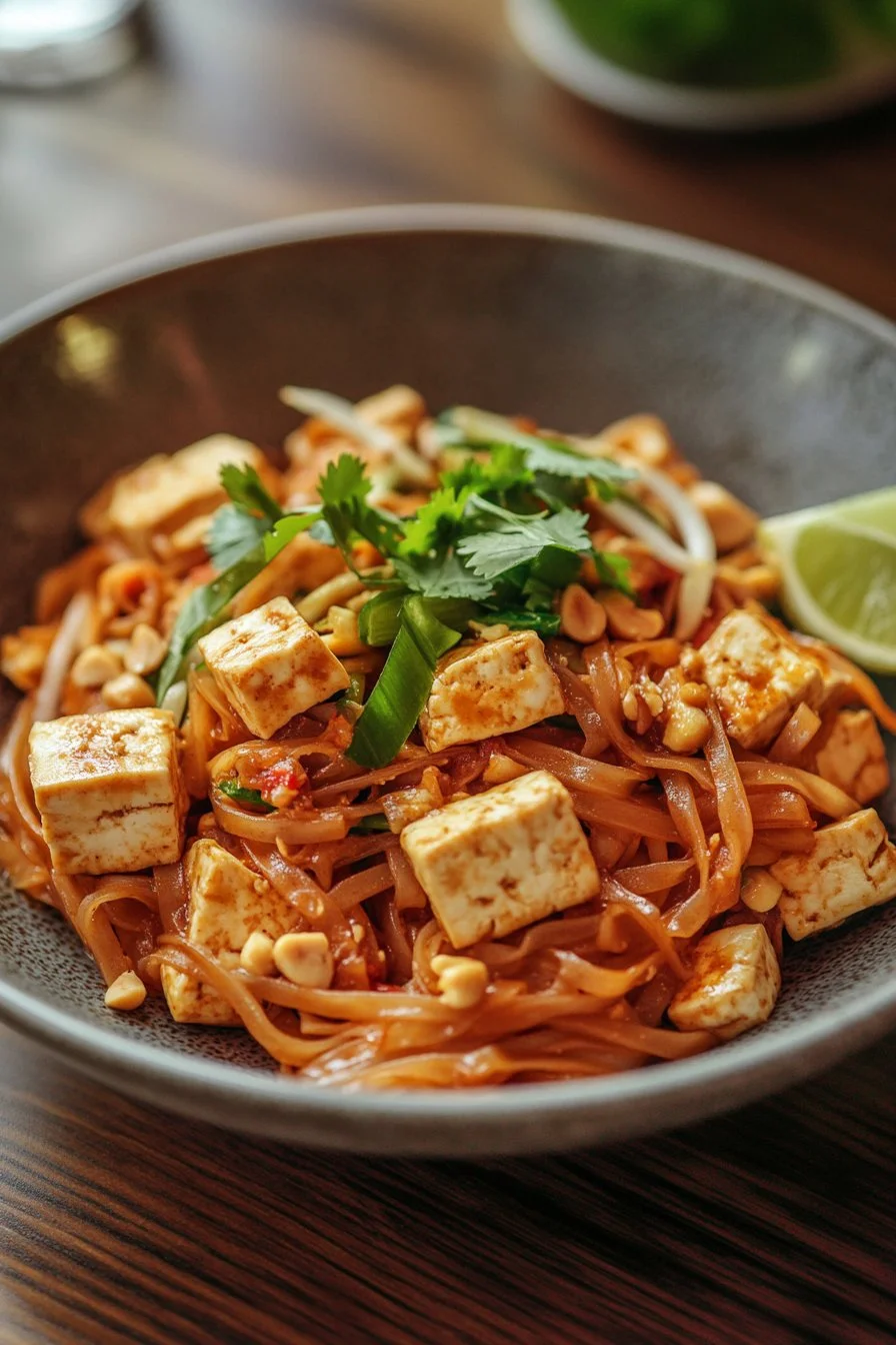 Vegan Pad Thai with Tofu and Creamy Peanut Sauce
