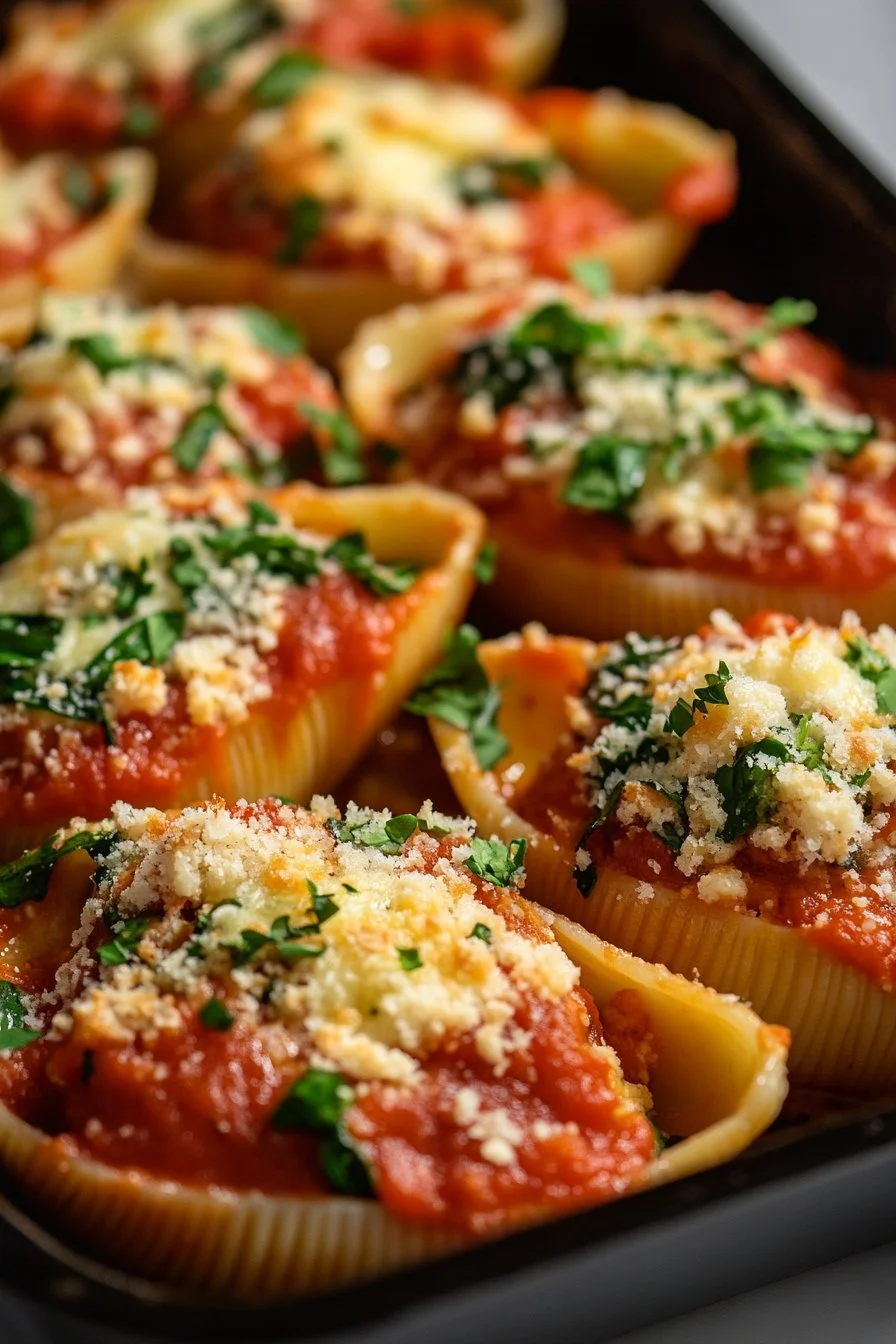 Tofu Ricotta Stuffed Shells with Spinach