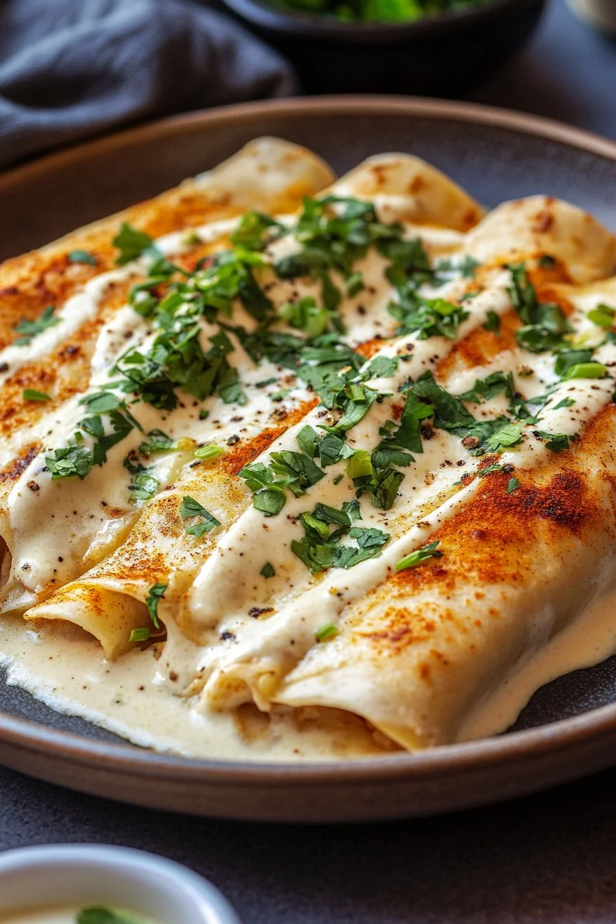 38g Protein Chicken Enchiladas with Dreamy White Sauce