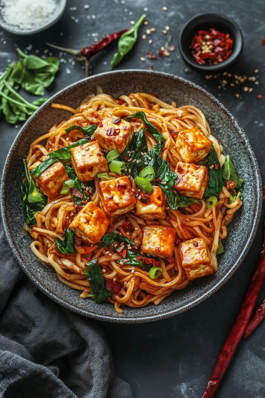 15 Minute Chilli Tofu Noodles | SO VEGAN