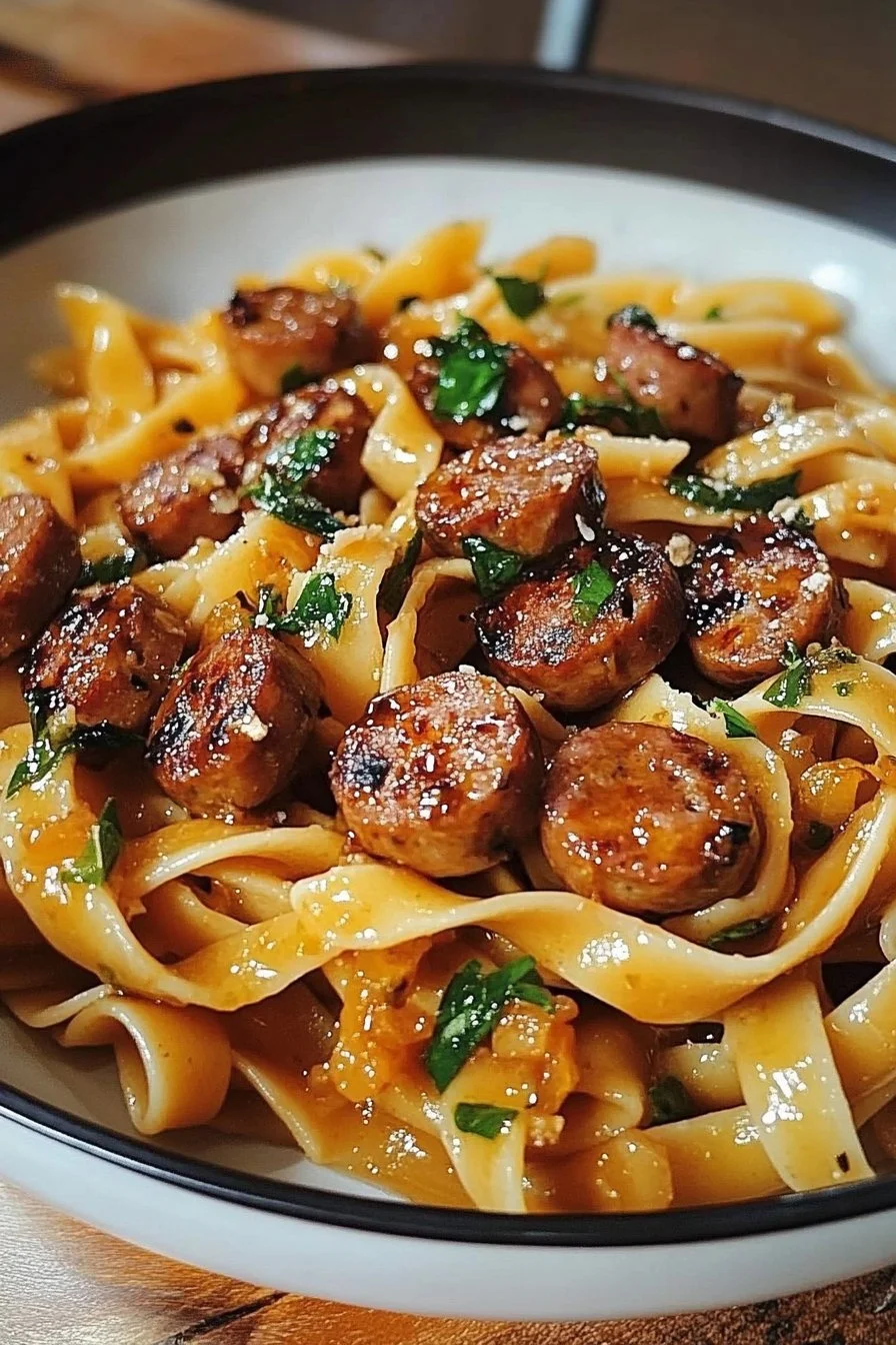 Sticky Honey Garlic Pasta with Italian Sausage