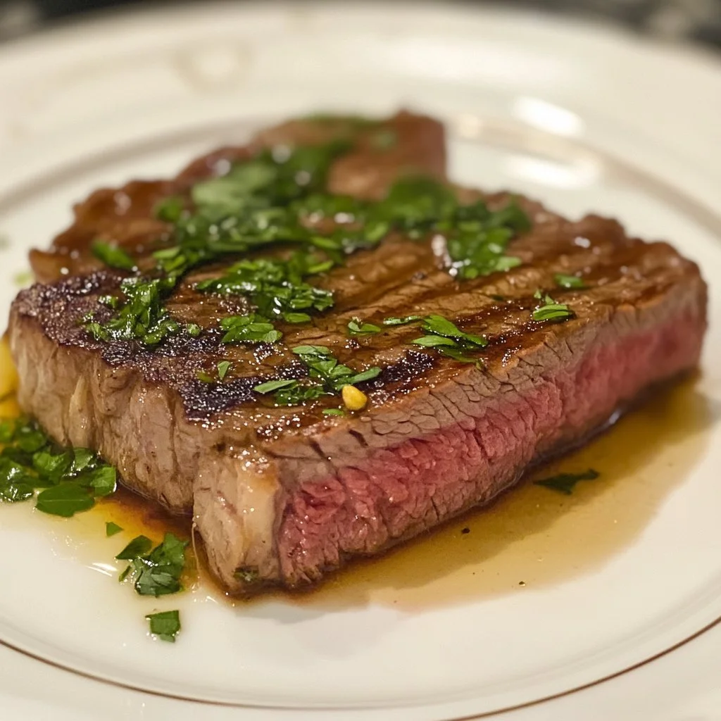 Perfectly cooked air fryer steak with seasoning on a plate