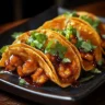Applebee's Chicken Wonton Tacos served with dipping sauce and garnishes