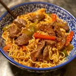 Beef ramen noodles stir fry, a delicious and hearty Asian-inspired dish.