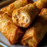 Crispy Buffalo Chicken Dip Egg Rolls served on a plate with dipping sauce