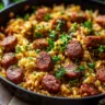Cajun Sausage and Rice Skillet with vibrant colors and fresh ingredients.