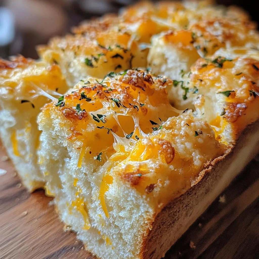 Loaf of Cheddar Cheese Quick Bread topped with herbs