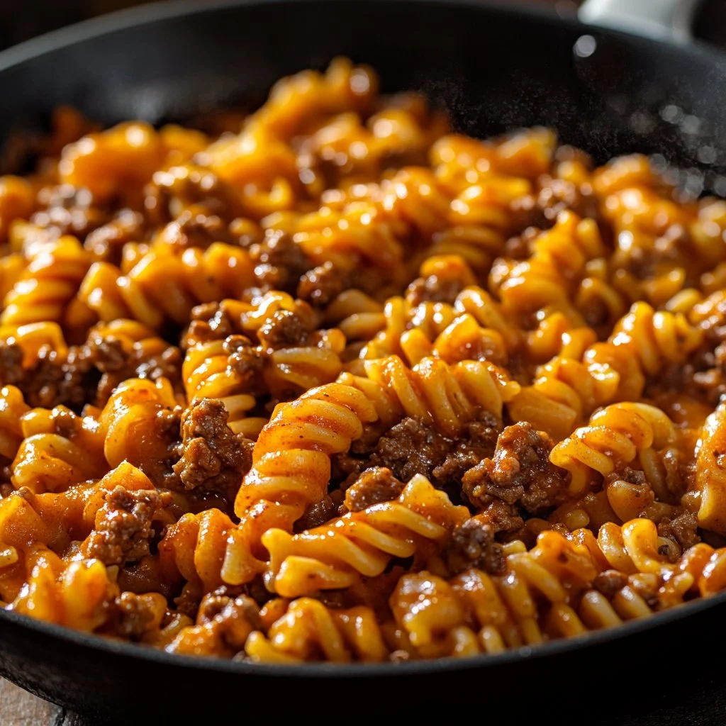 Bowl of cheesy taco pasta topped with cheese and fresh herbs