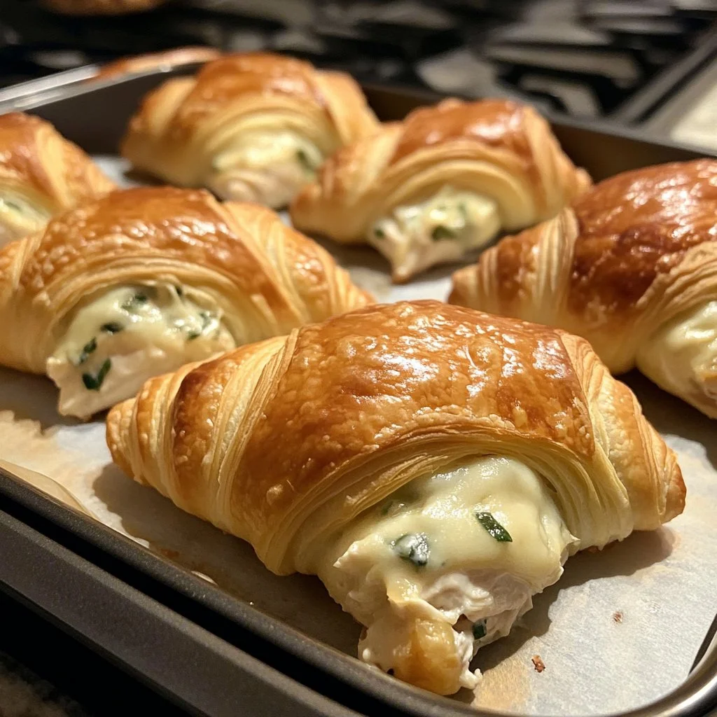 Delicious chicken cream cheese croissants fresh out of the oven.