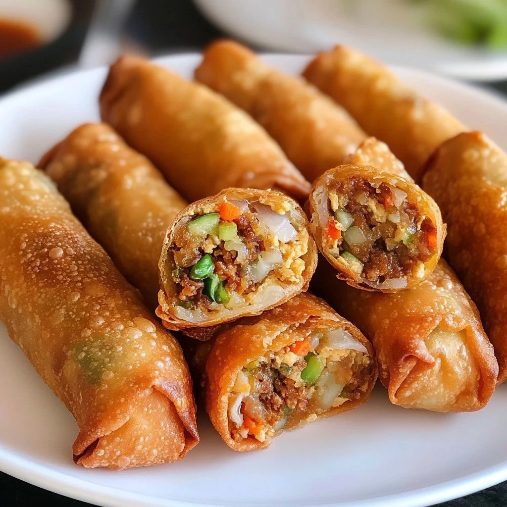 Crispy Chinese egg rolls stuffed with vegetables and meat