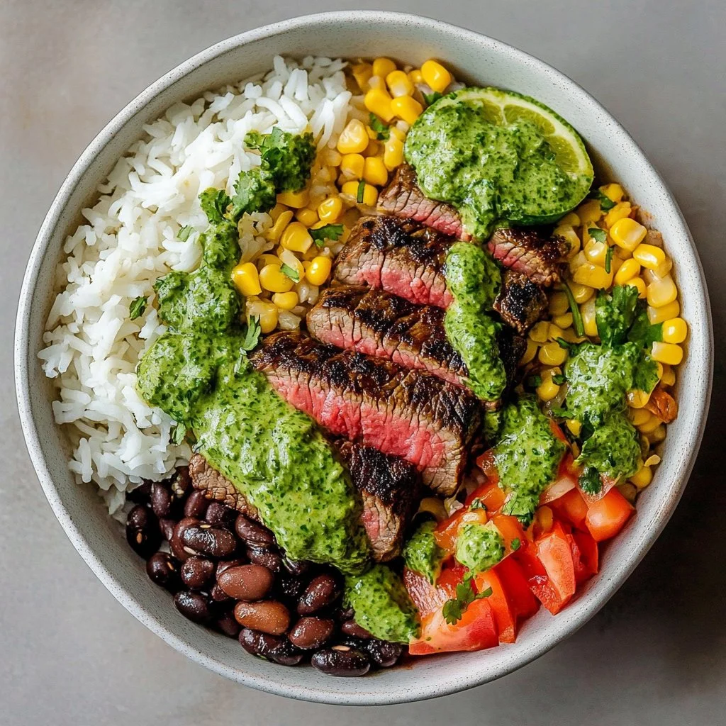 Cilantro lime steak bowls with vibrant veggies and flavorful dressing.