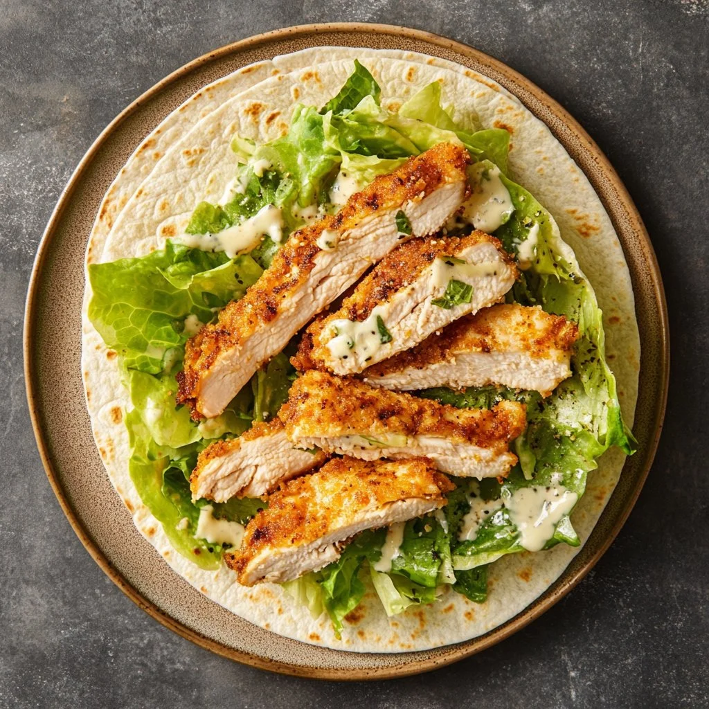 Crispy Chicken Caesar Wrap with fresh ingredients and creamy dressing