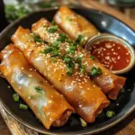 Crispy rice paper spring rolls filled with fresh vegetables and herbs