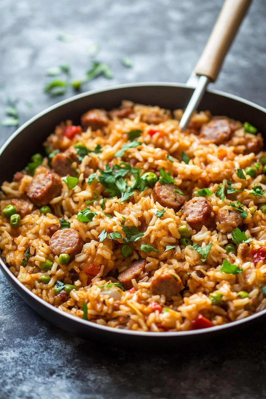 Easy Cheesy Sausage and Rice Skillet – Ready in 30 Minutes!