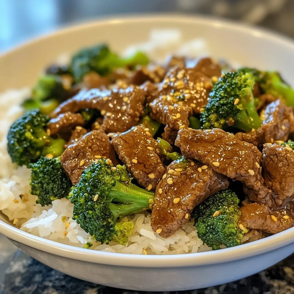 Delicious easy beef and broccoli stir-fry served in a bowl with rice