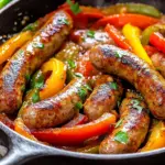Delicious plate of easy sausage and peppers with colorful bell peppers