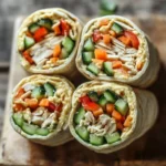 Flavor-packed chicken and hummus veggie wraps on a plate