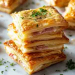 Delicious ham and cheese puff pastry bites on a serving platter