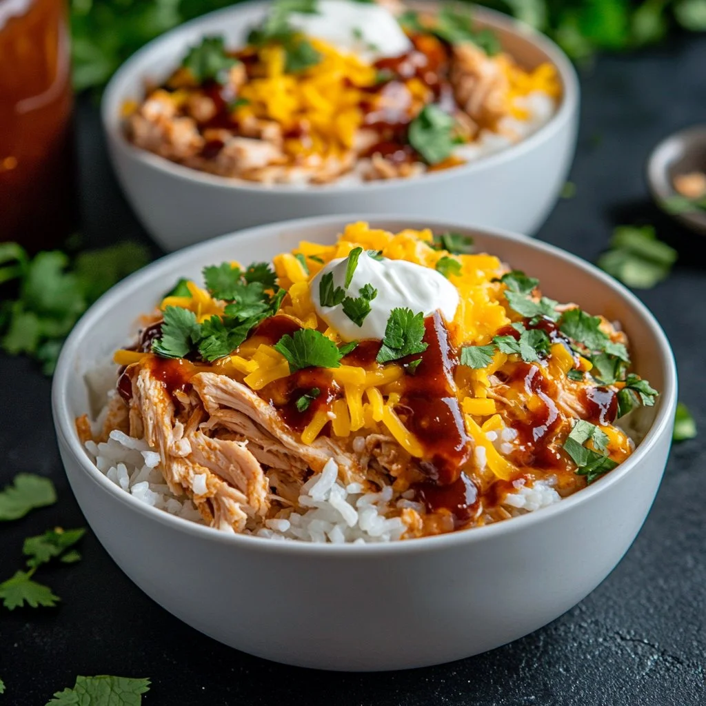 High Protein BBQ Chicken Ranch Bowl with fresh ingredients and vibrant colors.