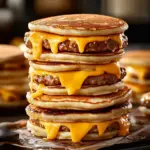 Delicious homemade McGriddle served on a plate with syrup