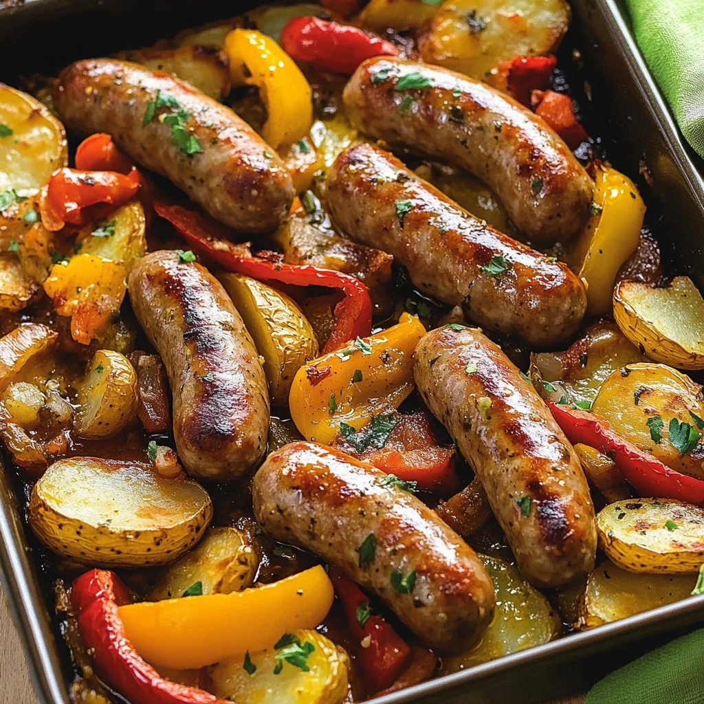 Delicious Italian sausage baked with colorful peppers and hearty potatoes
