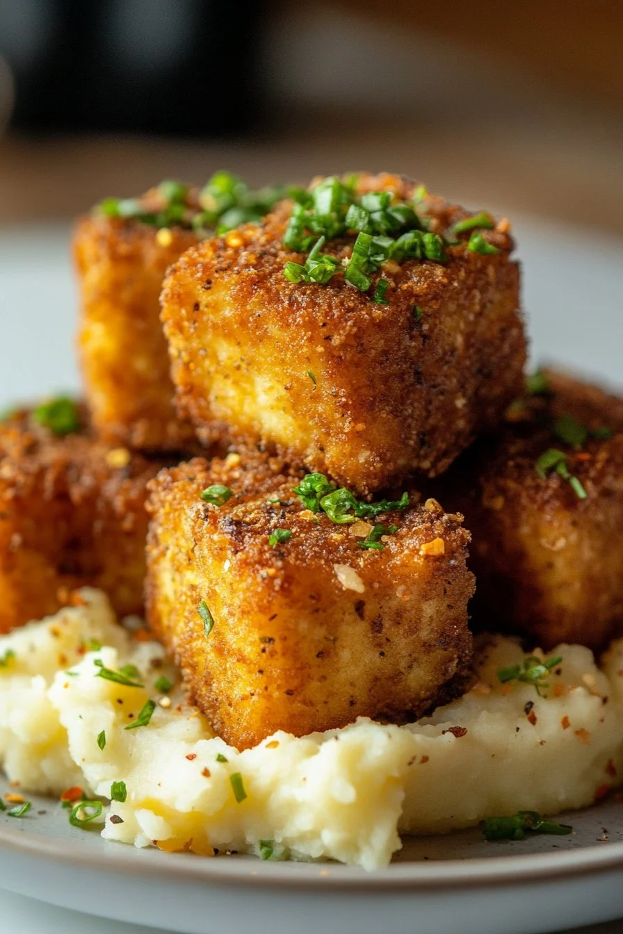 Crispy Tofu Steak Bites with Buttery Mashed Potatoes