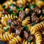 One-pot creamy spicy garlic butter steak and pasta dish