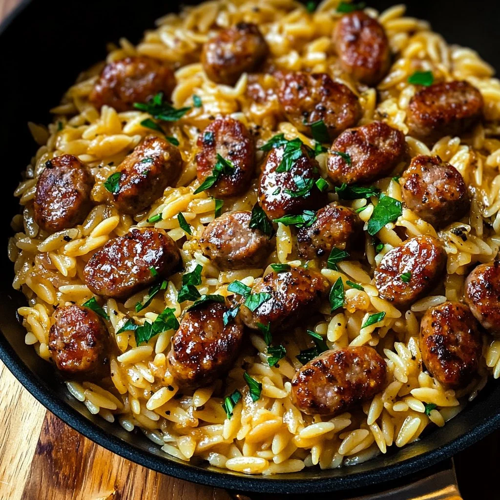 One-Pot Garlic Butter Sausage and Orzo dish