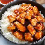 Delicious Panda Express Orange Chicken served with rice and vegetables