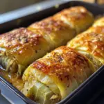 Delicious Polish cabbage rolls filled with meat and rice on a plate