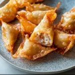 Delicious rice paper crab rangoons served with dipping sauce