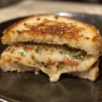 Roasted Jalapeno Popper Grilled Cheese sandwich with melted cheese and jalapenos