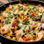 Delicious Santa Fe Chicken garnished with fresh herbs and served with a side of vegetables.