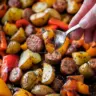 Sheet Pan Sausage with Peppers and Potatoes ready to serve