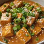 Spicy coconut tofu stir-fry with colorful vegetables in a bowl