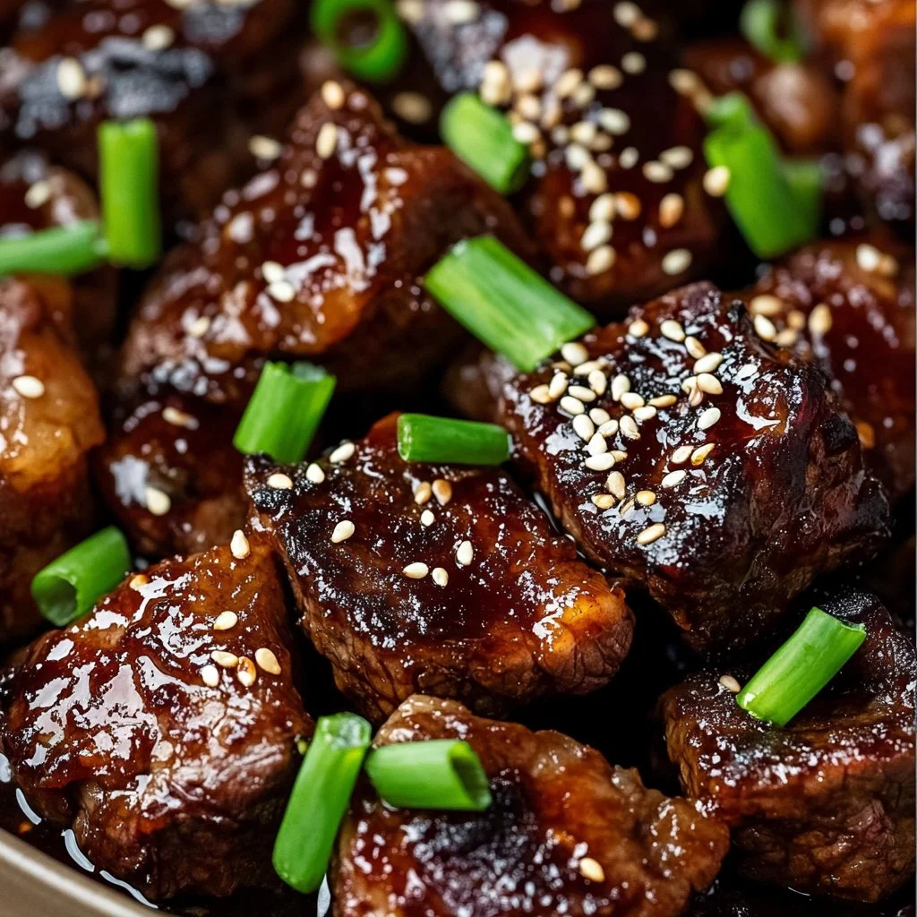 Sweet and sticky steak bites served as a savory appetizer