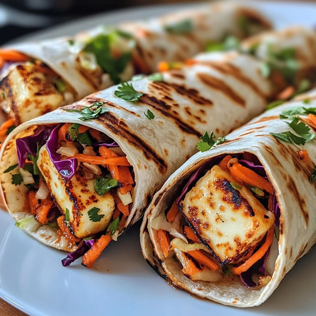 Delicious Sweet Chili Halloumi Wraps served with fresh vegetables