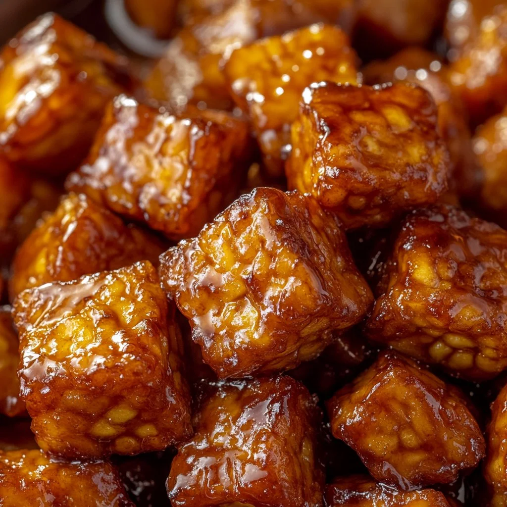 Delicious tempeh stir-fry with honey garlic sauce served in a bowl