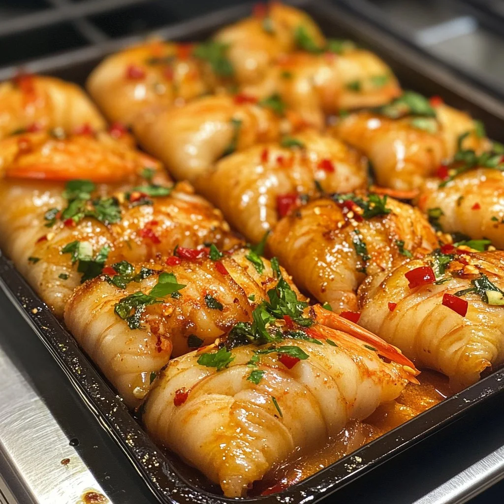 Thai shrimp in a blanket appetizer with crispy pastry