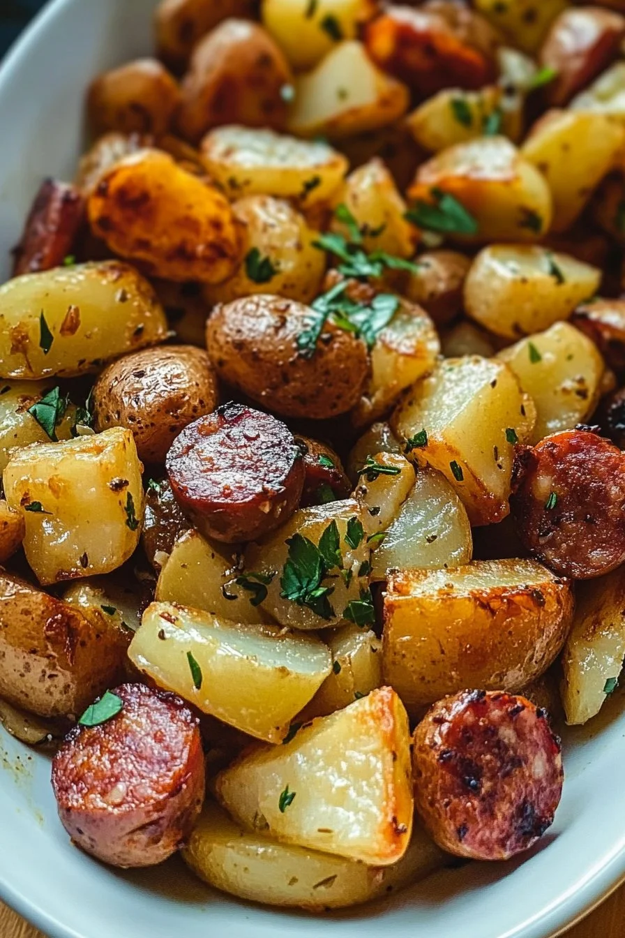 Fried Potatoes with Onions and Smoked Polish Sausage