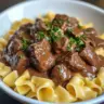 Delicious Beef Stroganoff served with egg noodles in a creamy sauce