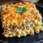 Delicious Mac and Cheese Meatloaf Casserole cooked to perfection
