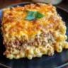 Delicious Mac and Cheese Meatloaf Casserole cooked to perfection