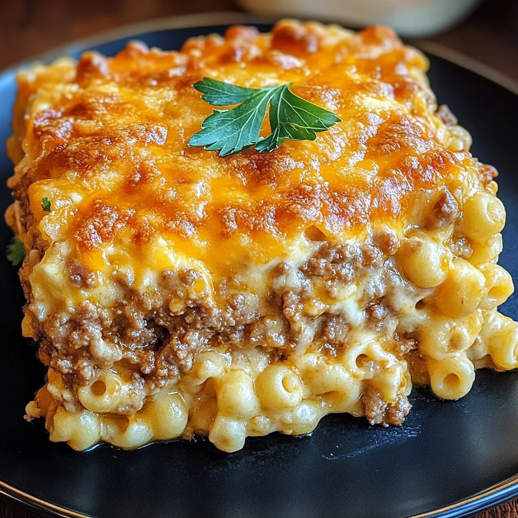 Delicious Mac and Cheese Meatloaf Casserole cooked to perfection