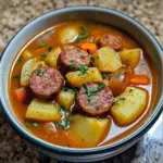 Bowl of delicious Cajun Potato Soup garnished with herbs and spices