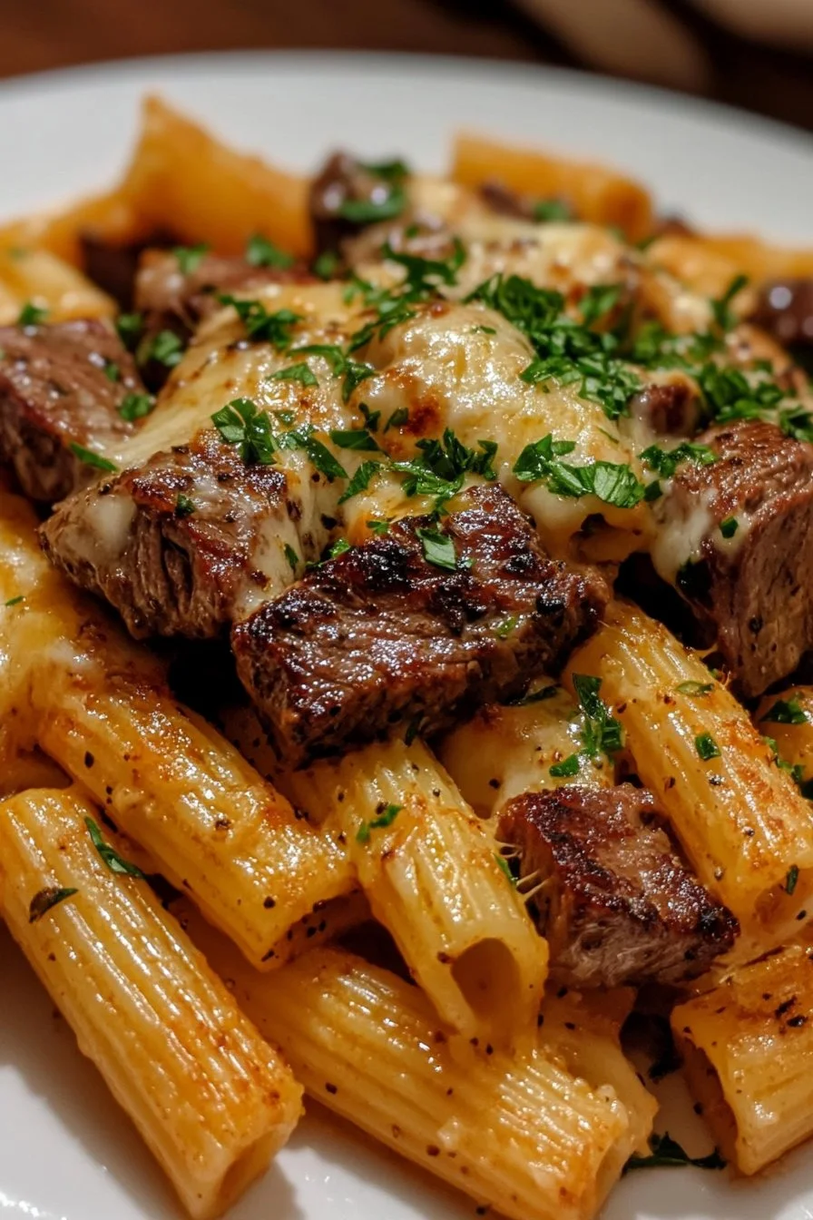 Cajun Steak Tips with Cheesy Rigatoni