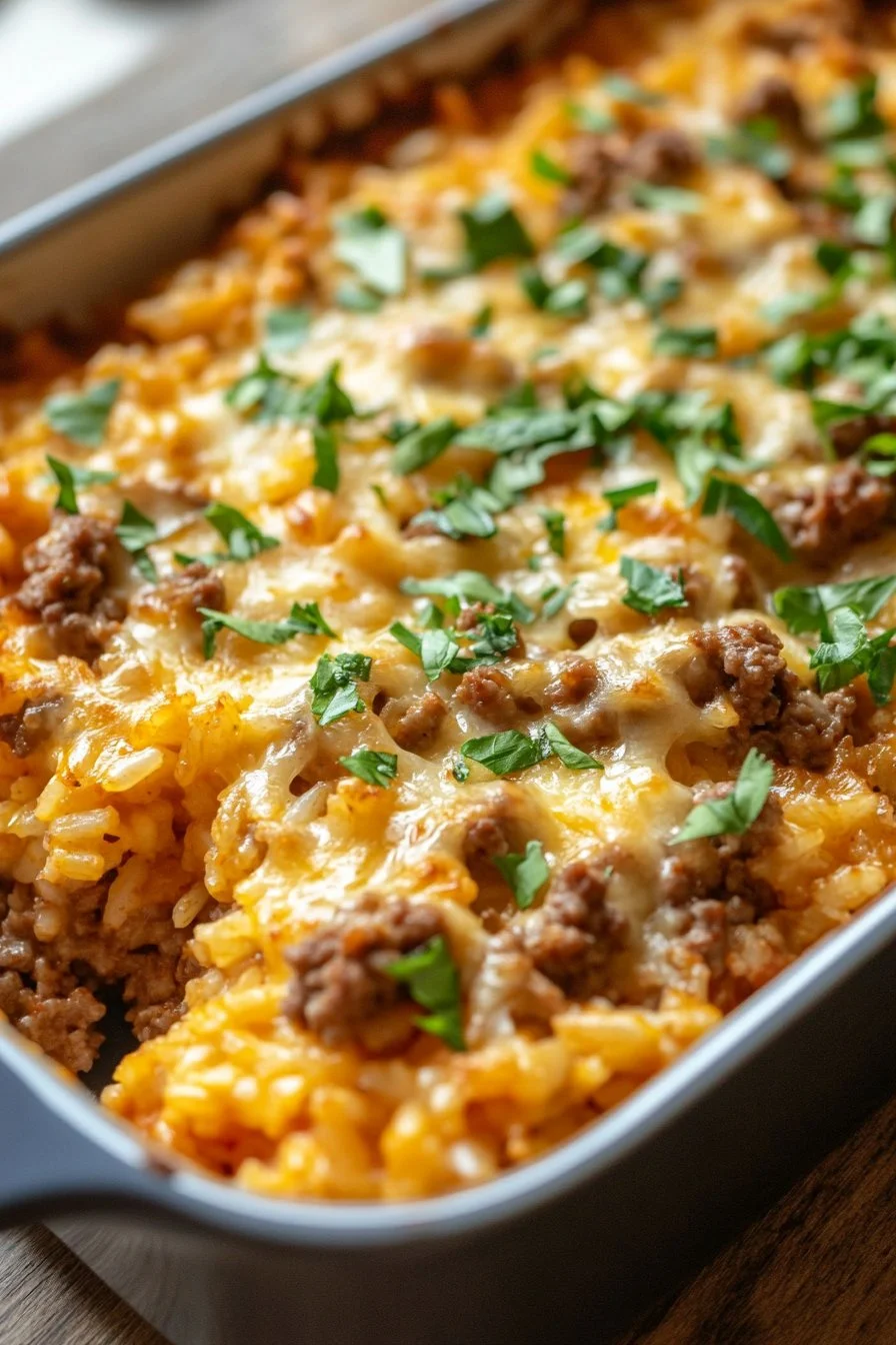 Cheesy Ground Beef Rice Casserole