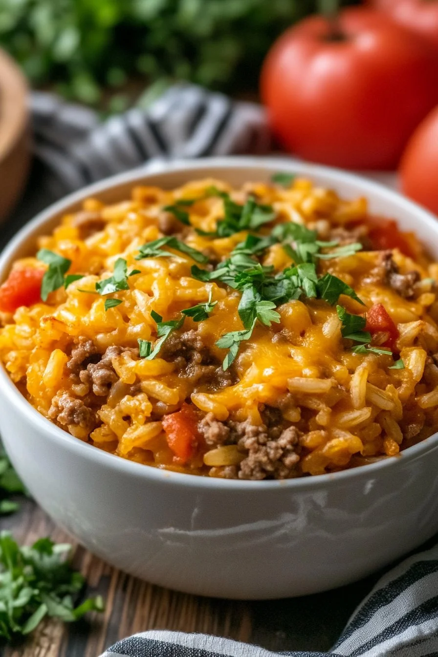 Cheesy Ground Beef Rice Casserole