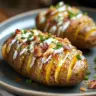 Delicious Cheesy Hasselback Potatoes topped with melted cheese
